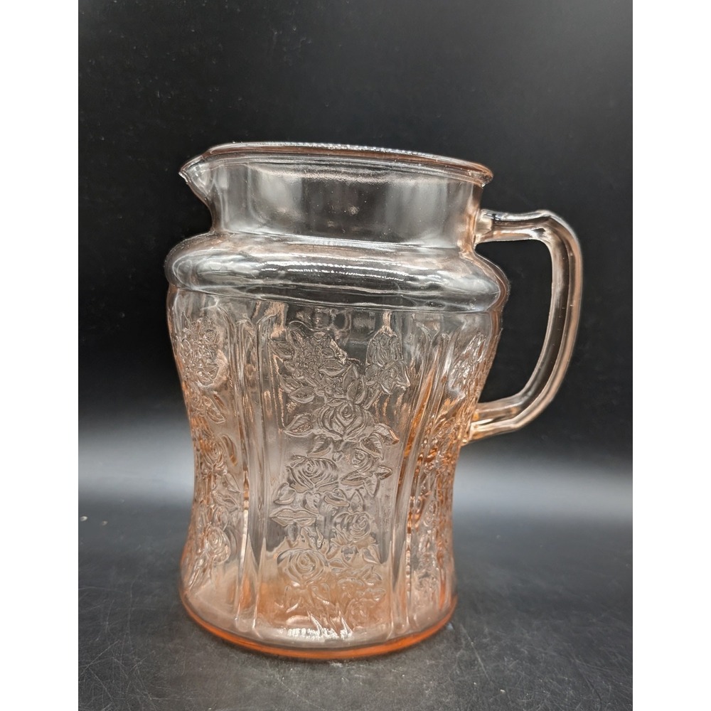 Federal Glass Sharon Cabbage Rose Pink Depression Glass Pitcher 1930s Vintage